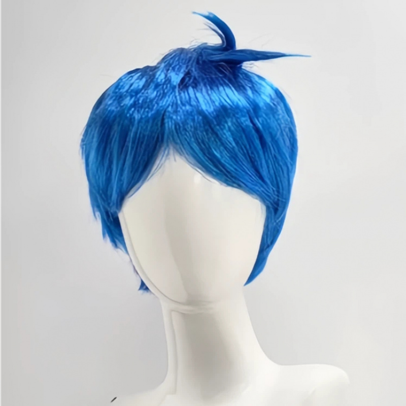 TEMU Peluca de cosplay de anime, peluca azul y de 8 pulgadas, peinada con para el cabello, dos pequeñas trabillas para , material de fibra sintética,