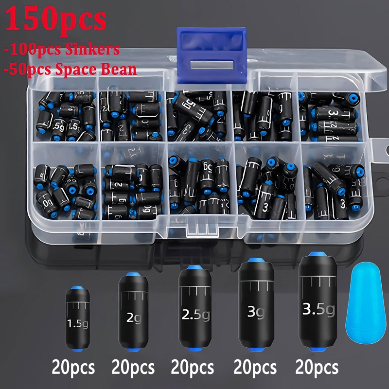 TEMU Set da pesca da 150 pezzi, 100 pezzi di da pesca pezzi di spaziali in gomma anti-groviglio, da 1.5G/2G/2.5G/3G/3.5G, accessori per la pesca in e