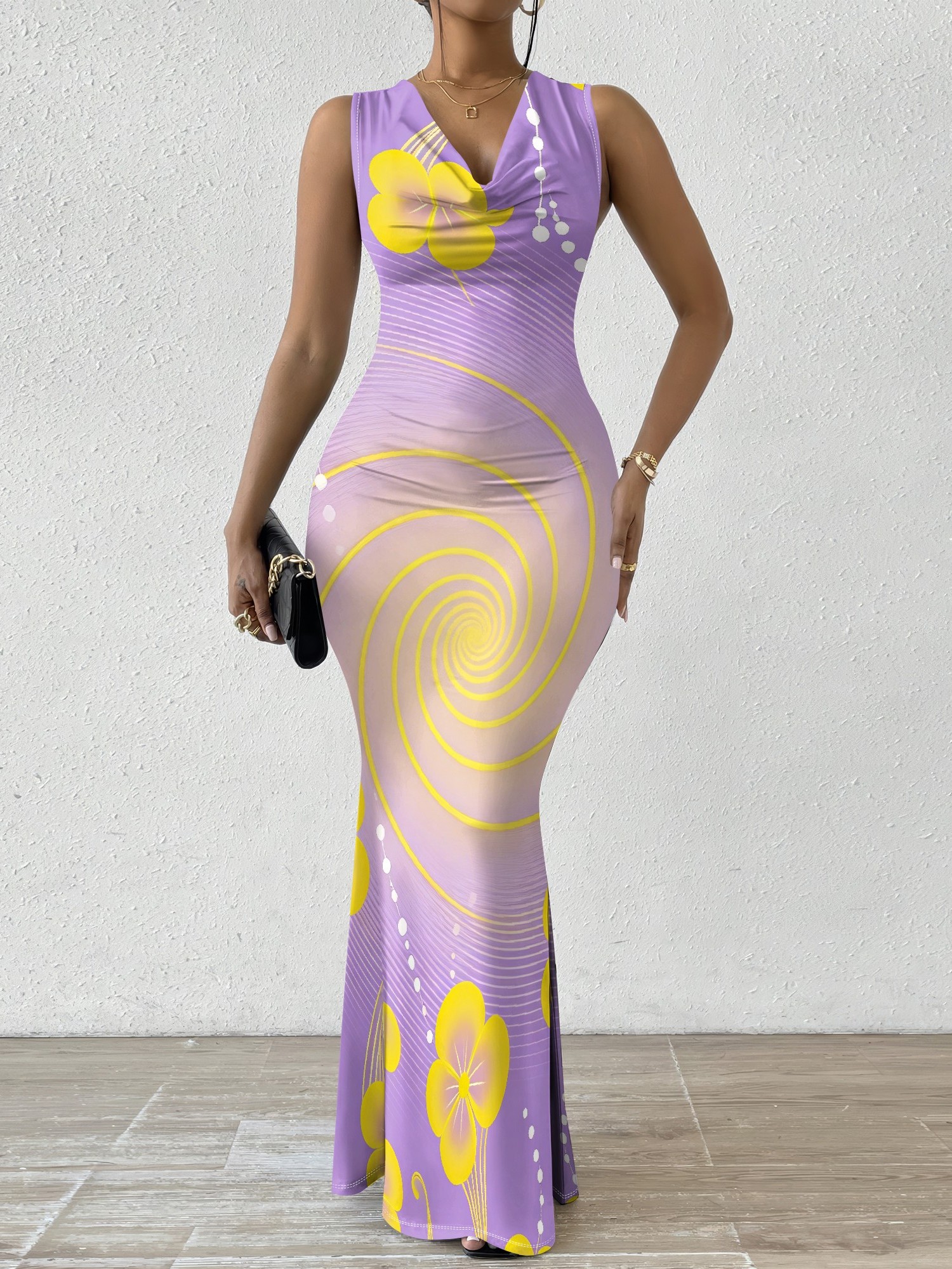 purple and yellow dress Gradient V-neckline Straps Tulle Evening Gown, Long the top attached to the skirt with the snap fasteners Purple Yellow Floral Contrast Tiered