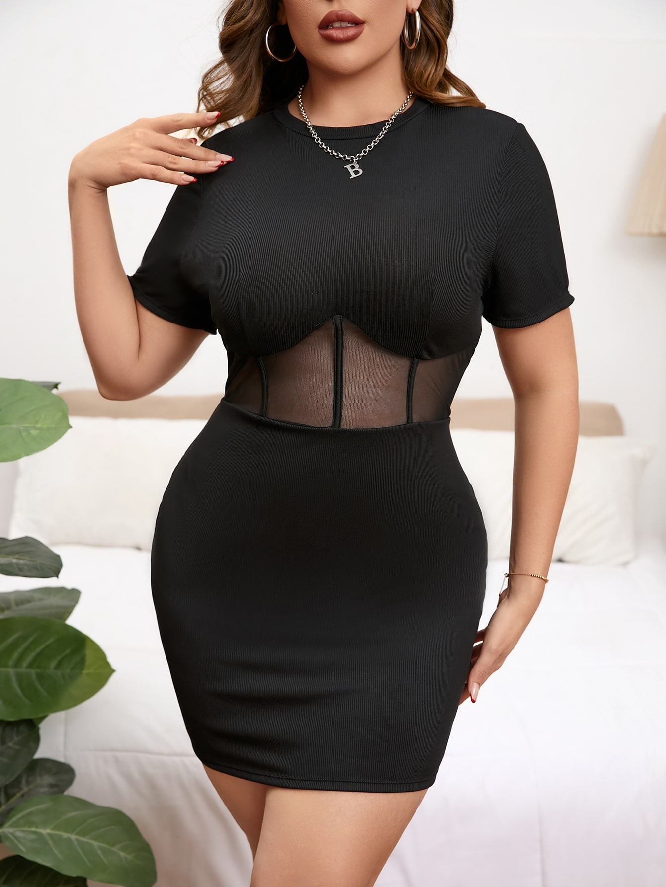 knee length dresses for ladies Zorina Sheer Ruched Mesh Bodycon Dress CL – Lea Clothing Co main image 0