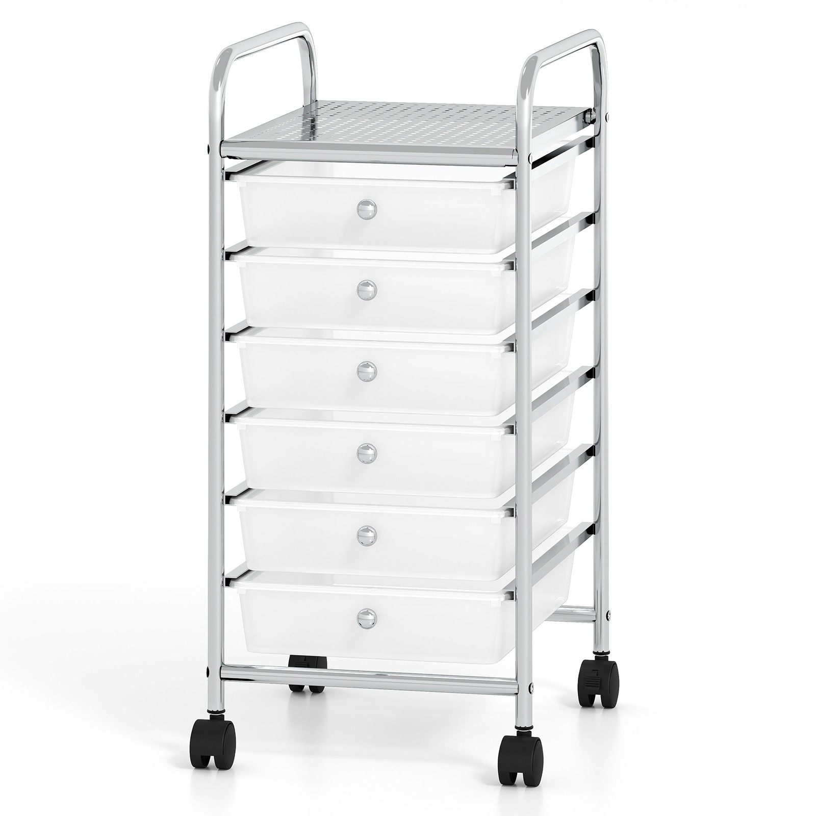 Image of Trolley With 6 Stackable Drawers & Fixed Rollers, White