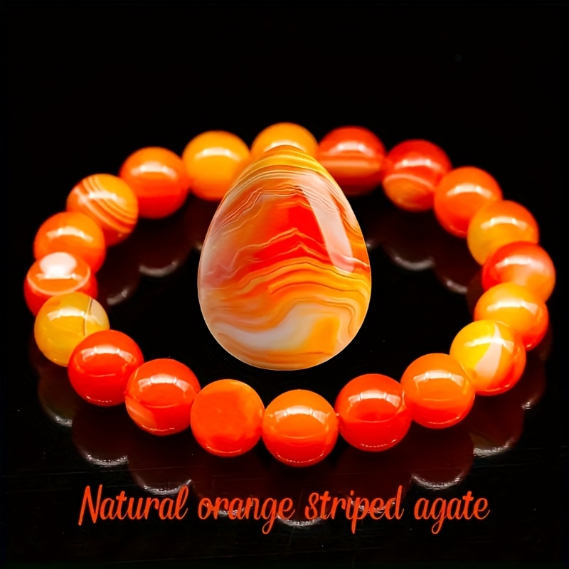 Image of 1pc Handmade Natural Stone Genuine Agate Bracelet- Bohemian Multicolor(brown//beige) Elastic Stretch Beads, Good Luck& Stone For Women& Men, Wear, Perfect Gift For Chinese New Year Or Daily Use
