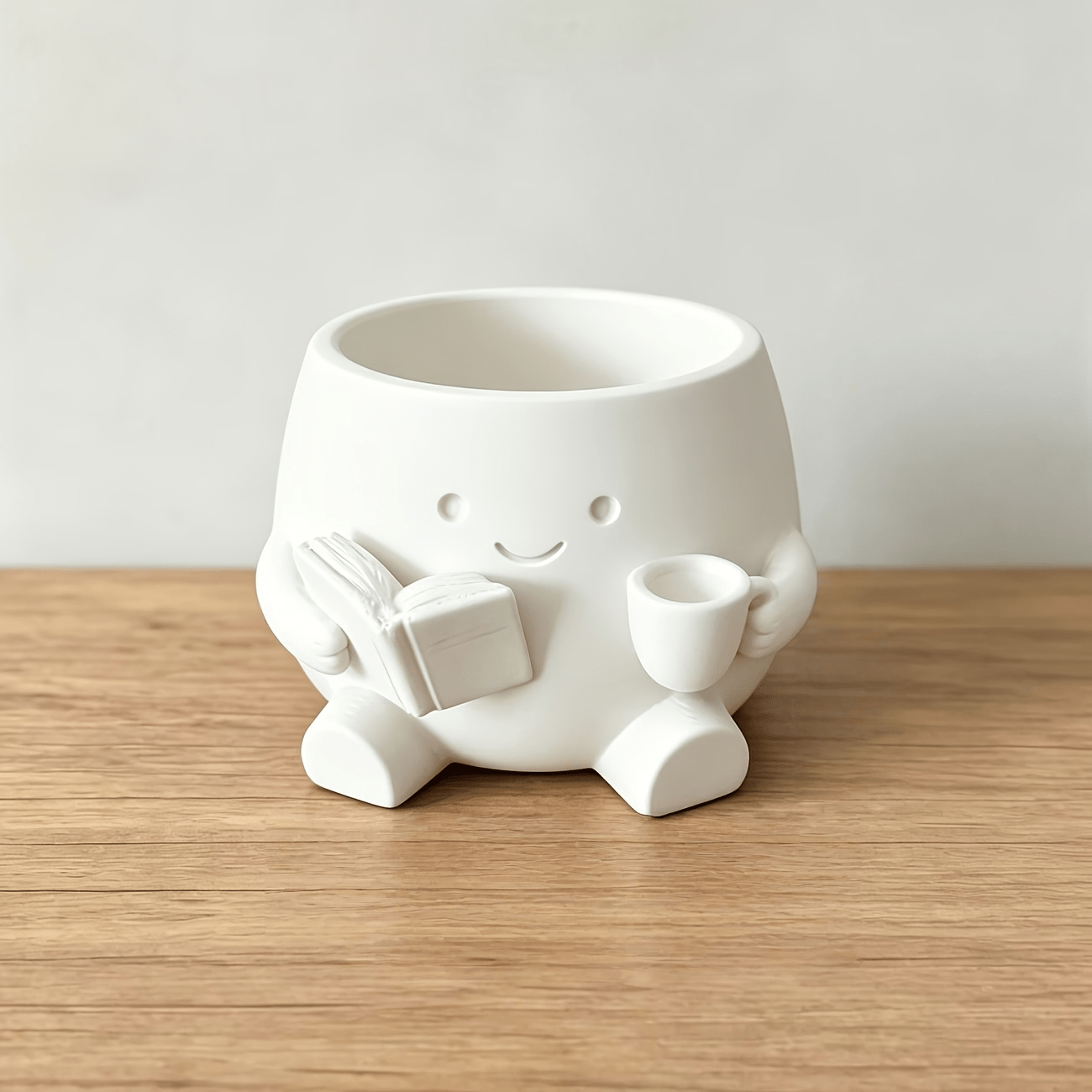TEMU 3d Printed Cartoon Reading Companion Flowerpot Desktop Ornament, Premium Plastic Material, Cute Character Design, For Succulents And Other