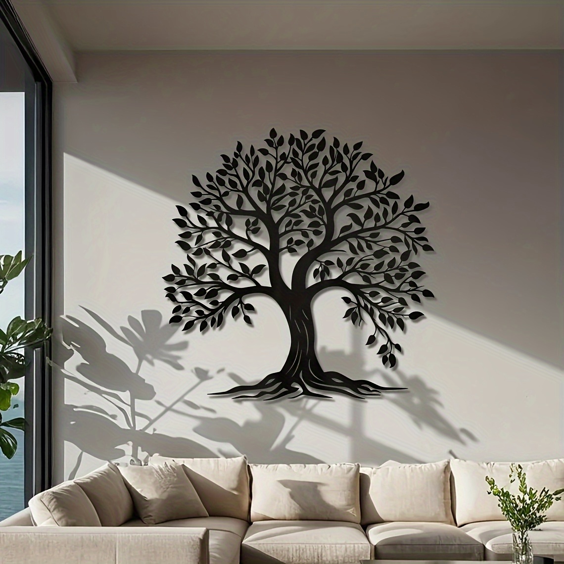 E-shop 1 Stück Elegantes Lebensbaum-Wandbild aus schwarzem Metall, 15,7"x15,7" – Künstlerischer Dekorationsstil, Leicht zu befestigen, Exquisite