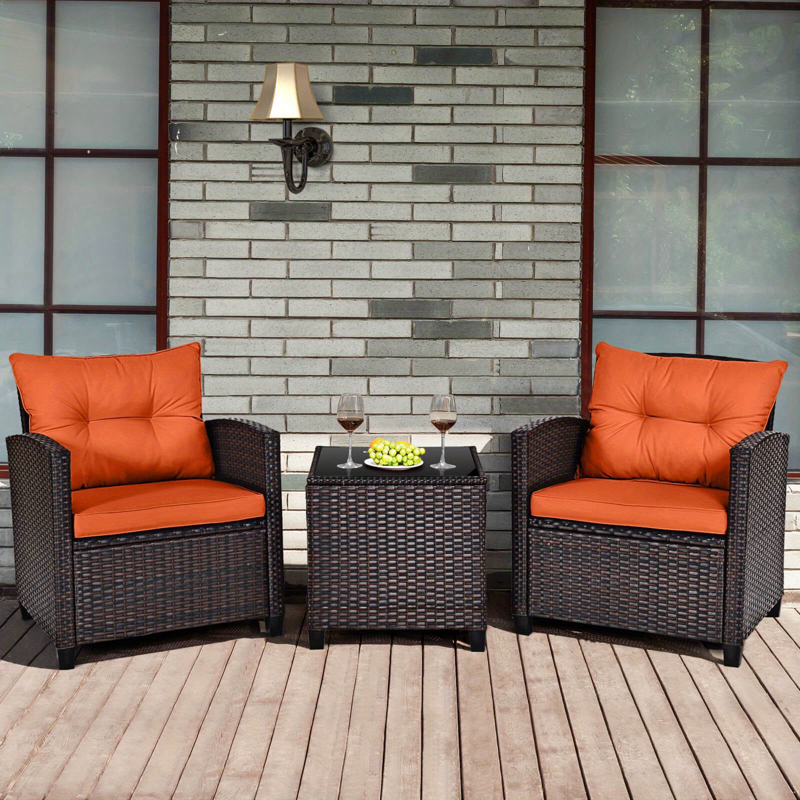 TEMU COSTZON Ensemble de 3 pièces de mobilier de patio en rotin avec coussins, canapé de conversation