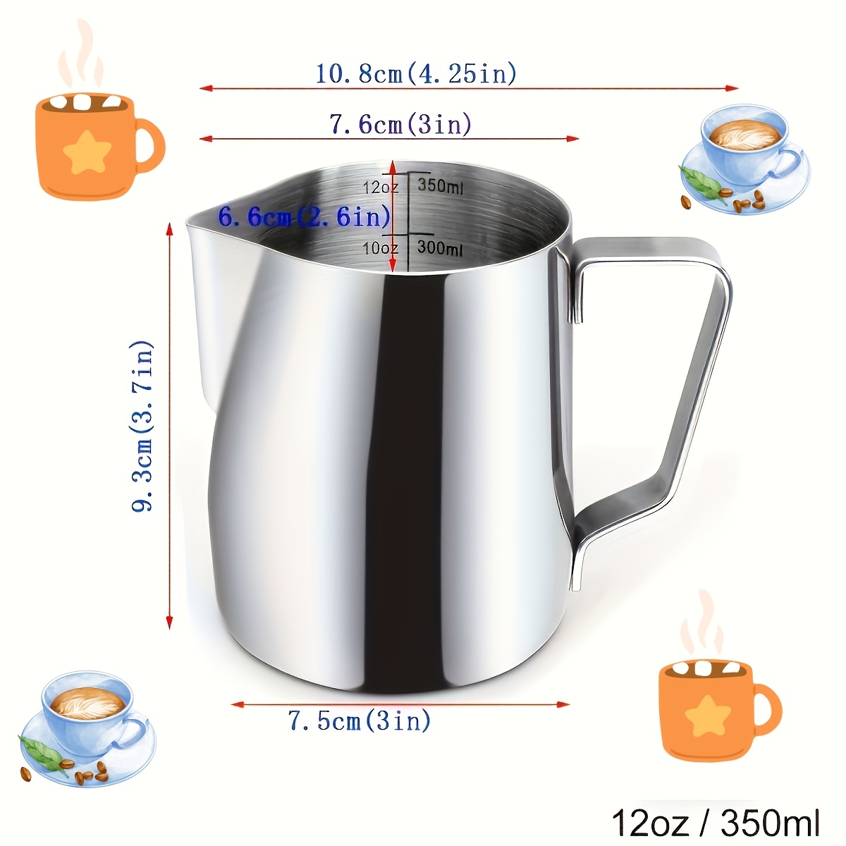 TEMU Professional Stainless Pot, Milk - With Accurate Volume Scale, Suitable For Coffee Steam And , For Home And Coffee Shop, Valentine's Day Gift