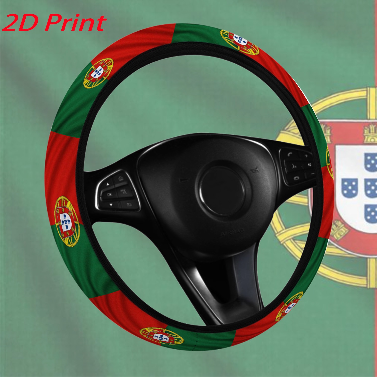 TEMU Housse de volant antidérapante 15" avec motif drapeau national du Portugal - Néoprène respirant, installation facile, prise en main confortable
