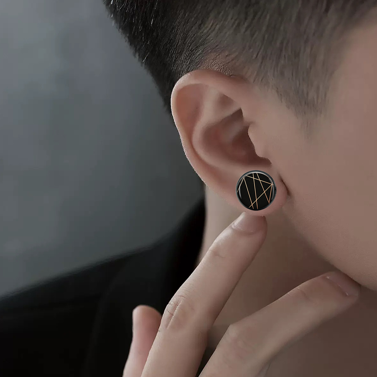 Black Background Golden Irregular Geometric Line Pattern Stud Earrings