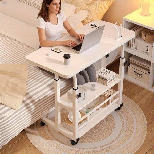 multifunctional folding table with wheels adjustable height and storage shelf bedroom living room and study room color