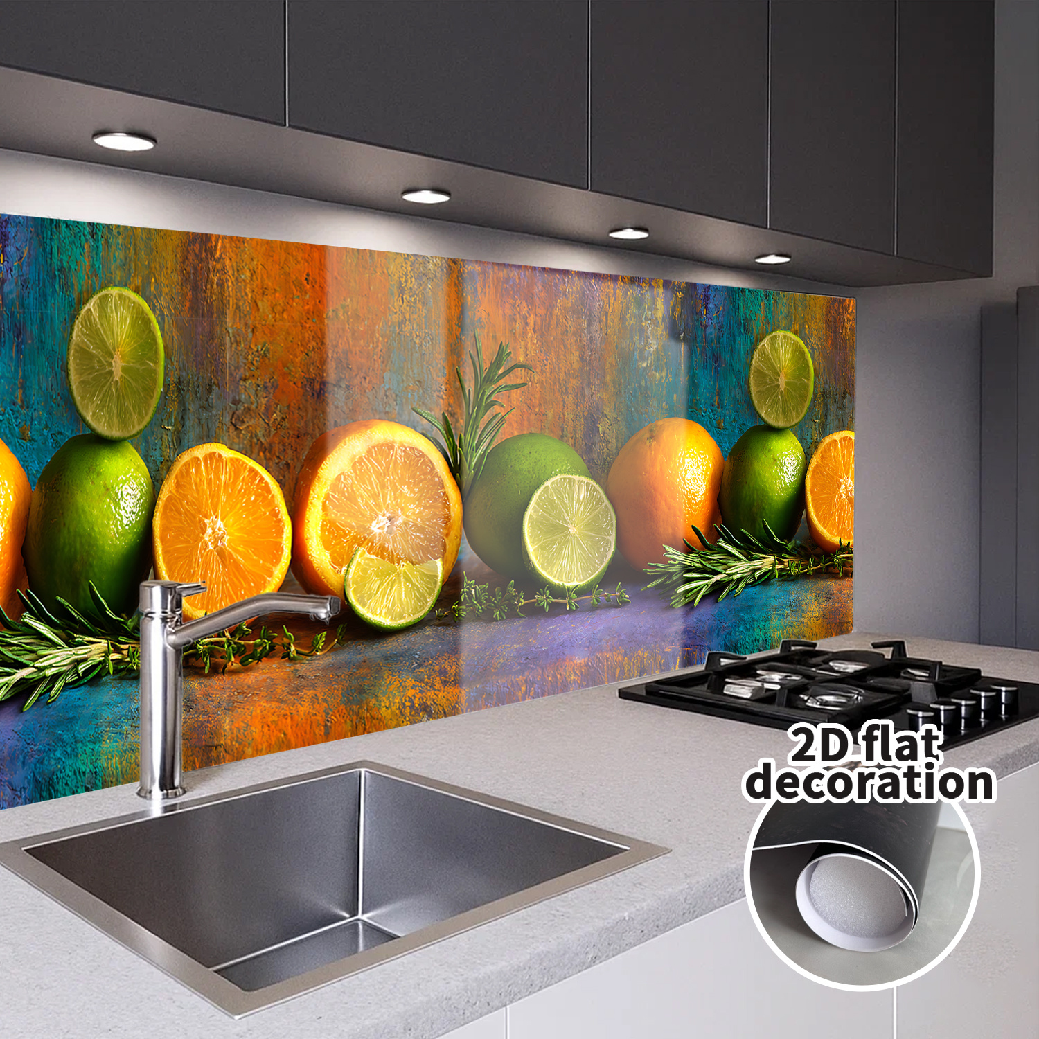 TEMU 1 Roll Realistic Lemon, Lime, Grapefruit & Rosemary Pvc Vinyl Wallpaper Sticker - Glossy, Removable Paintable Cover For Walls, Doors, Cabinets -