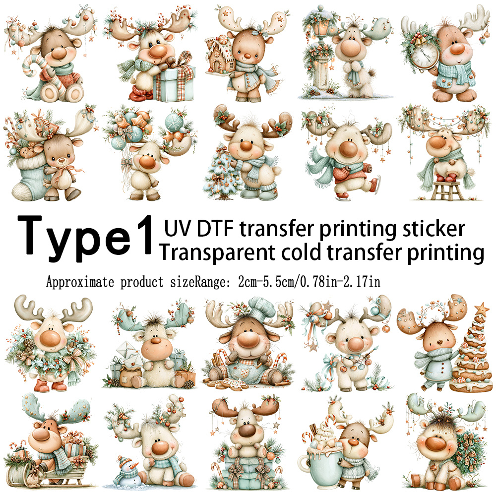 TEMU Carta di trasferimento UV DTF, , Impermeabile, Set di clipart con simpatiche natalizie, Libro di clipart autoadesivo, Decorazioni per la casa,