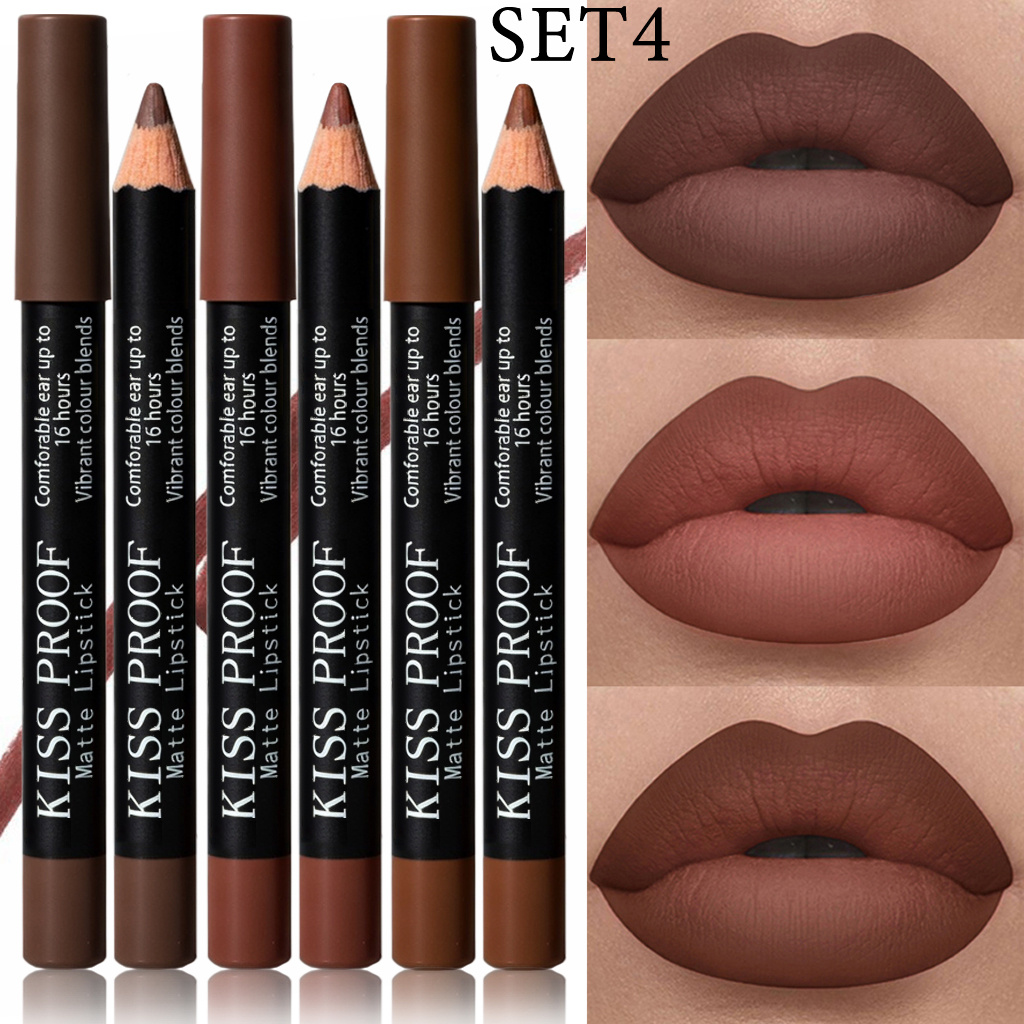 Image of 3pcs Lip Liner & Lipstick Set - , Pigmented Lip Liner, Lipstick And Lip Liner In One, Long-lasting And , Waterproof Formula, Matte/creamy Texture, Travel-size Makeup Set For A Sophisticated Lip Look.