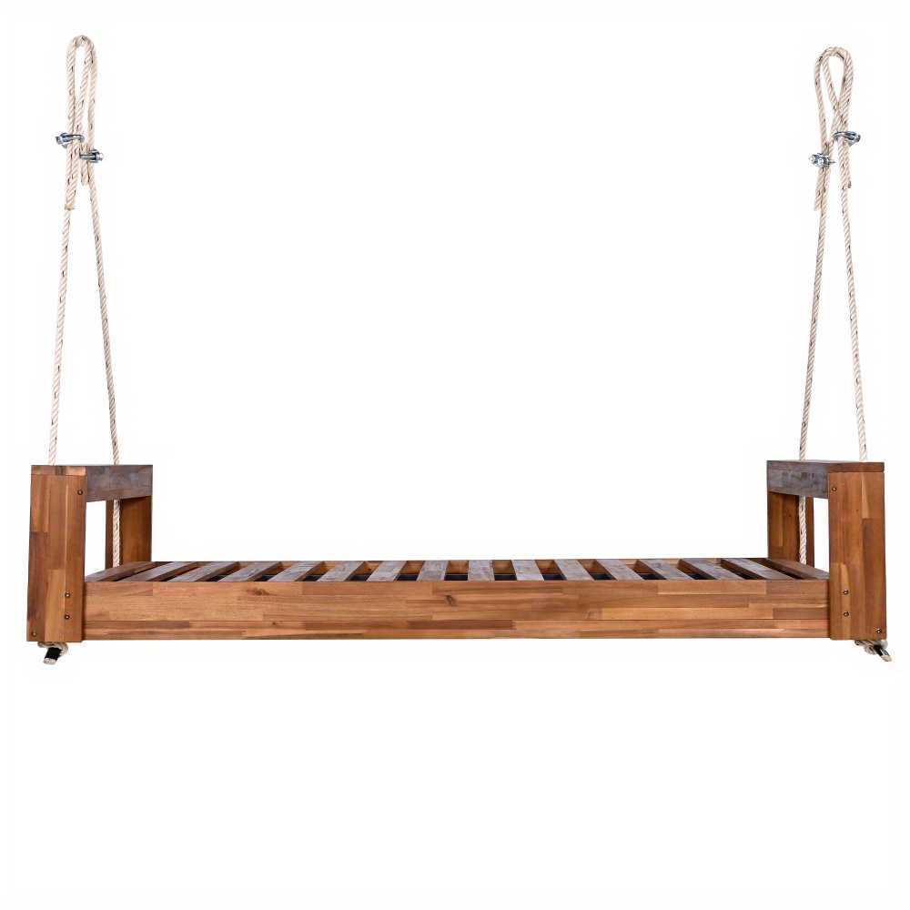 Garden seating. Swing chair. Double-sized porch swing bed seating set with hemp rope swing frame, suitable for gardens and backyards. Minimalist rustic style, ideal for courtyards and gardens. Mattress sold separately.