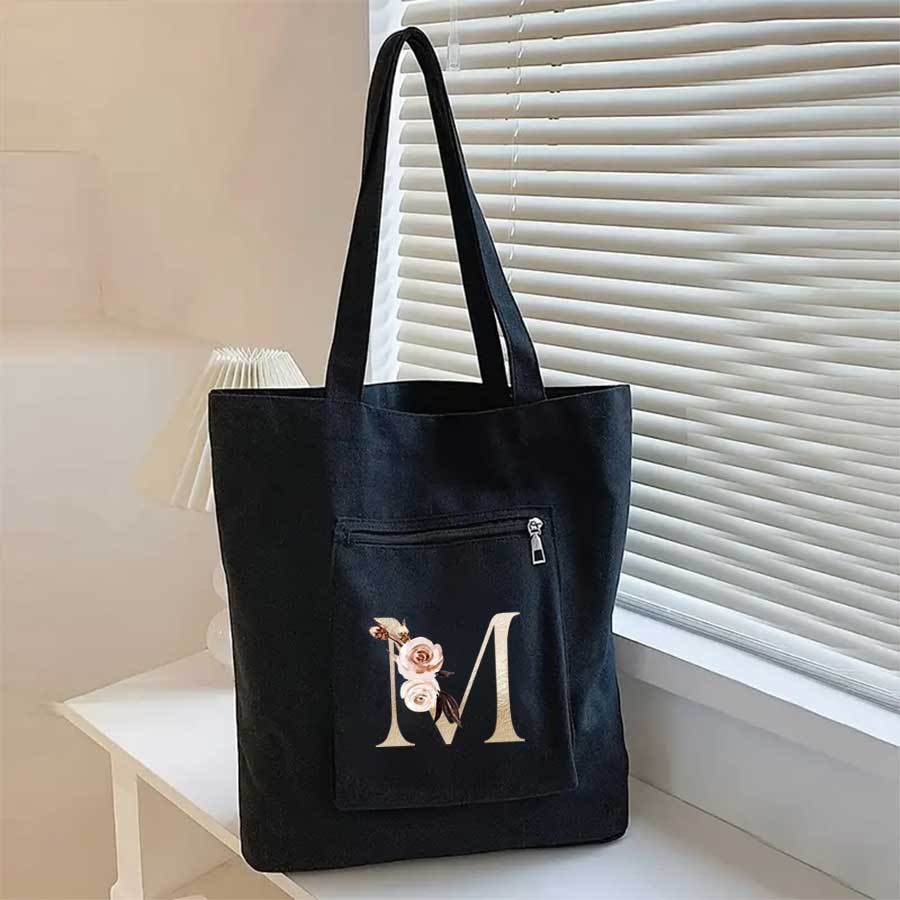 Image of Special Fund Golden Letter Pattern Tote Bag, Spacious Shoulder Bag, Casual Handbag Suitable For Commuting, School, Shopping, Travel, Beach, And A Perfect Halloween Or Christmas Gift For Women