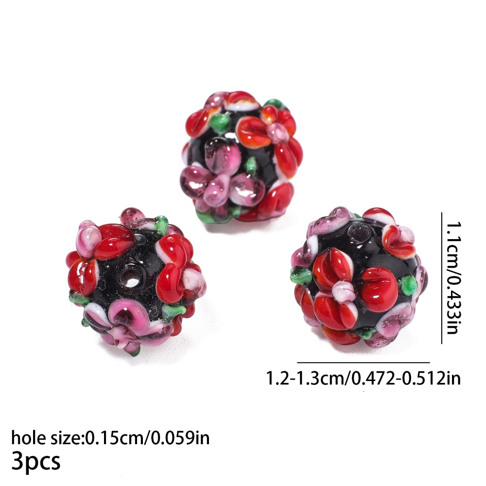 TEMU Perline di vetro lampwork con design di fiori e rossi | Splendide perline distanziatrici sciolte in vetro per di gioielli, braccialetti ,