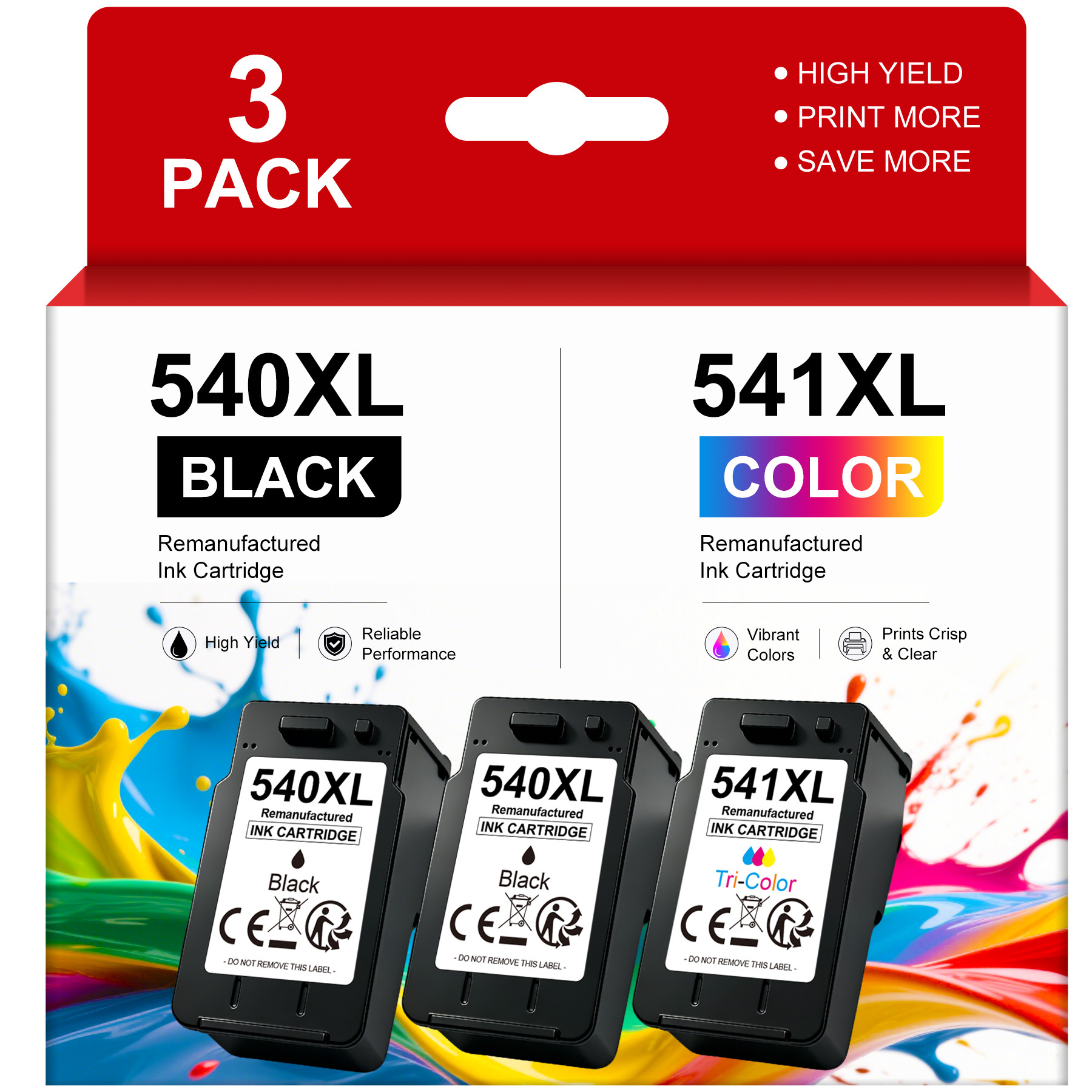 Image of Pg-540xl Cl-541xl (2 Black And 1 Color), 3-pack Replacement Ink Cartridges Compatible With For 540 541, For Ts5150 Mg3600 Mg3650 Mg3650s Mg4250 Ts5151 Mx475 Mx530