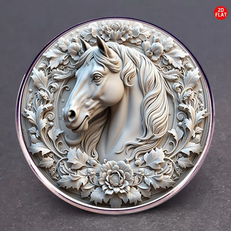 TEMU 1pc, 2d Stereo Relief Horse Brooch Unisex Retro Flower Surround Design Stainless Steel Fashion Suit Lapel Pin Coat Accessory Animal Shape Brooch