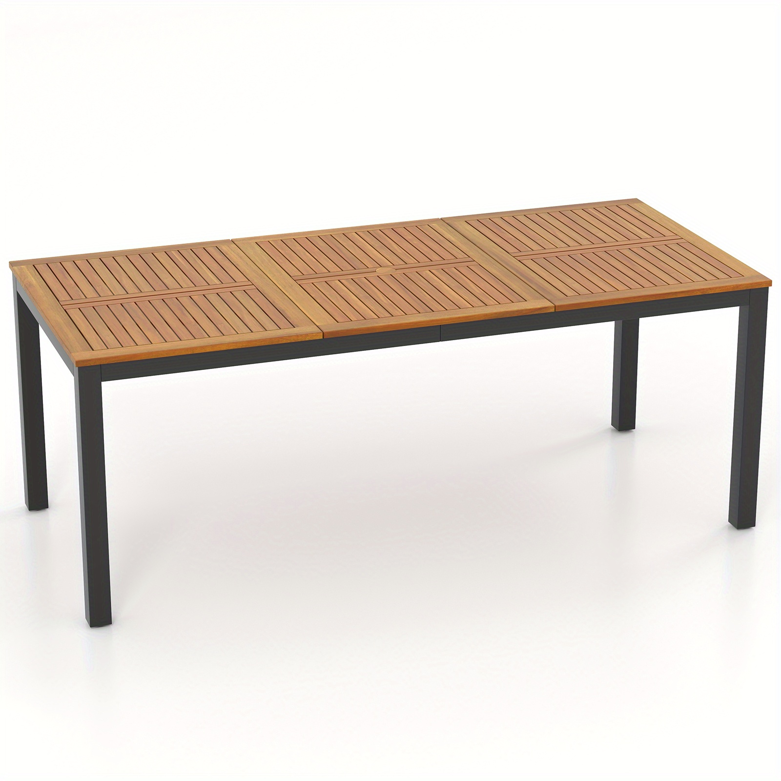 Image of Goflame 8-person Outdoor Dining Table - 200cm Acacia Wood With Umbrella Hole, For Patio, Garden & Picnic, Durable & Stylish Dining Surface, Outdoor Dining Table, Picnic Furniture, Natural