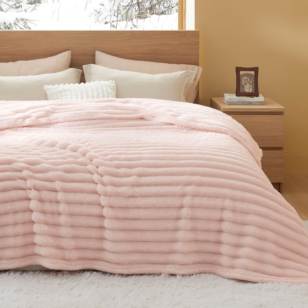 

1pc Bedsure Fleece Blanket - Striped Polyester For Bed, , , , & Fluffy For Women And