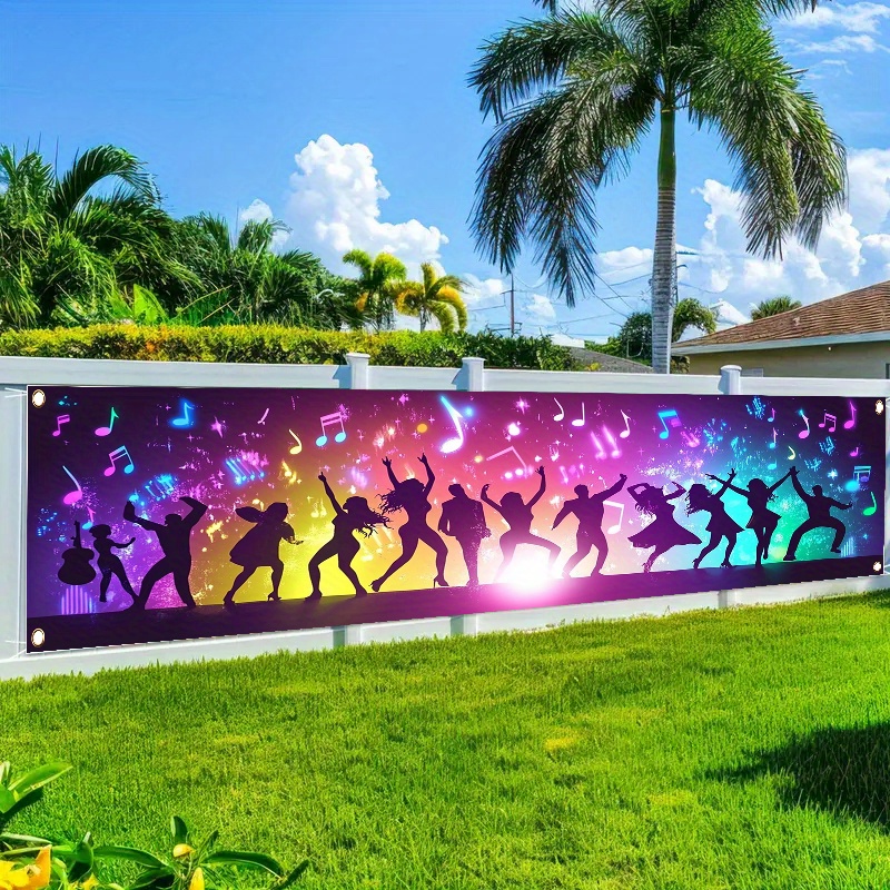 TEMU 2d Flat, 2d Flat - 2d Flat, 2d Flat - 1pc Of 2d Flat Party Banners, Party Decoration, Disco Symbols And Dancing Crowd Patterns, Outdoor Lawn And
