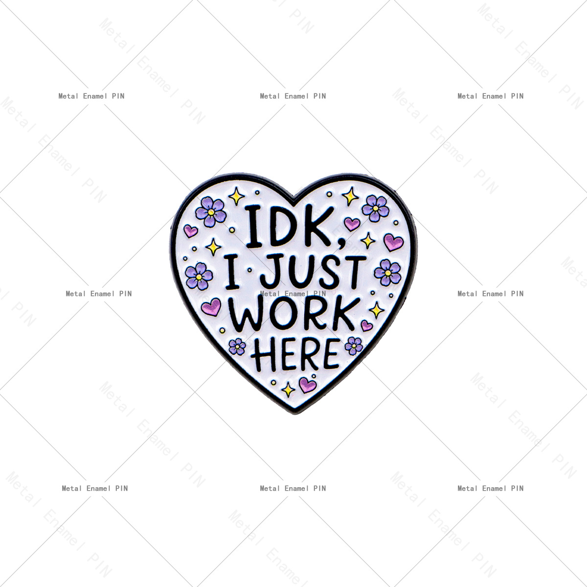 TEMU 1pc IDK I Just Work Here Pin Émaillé Cœur, Broche Bouton de Poche Sarcasme de Travail Drôle, Pin Métal Cœur Floral, Décoration de Sac à Dos