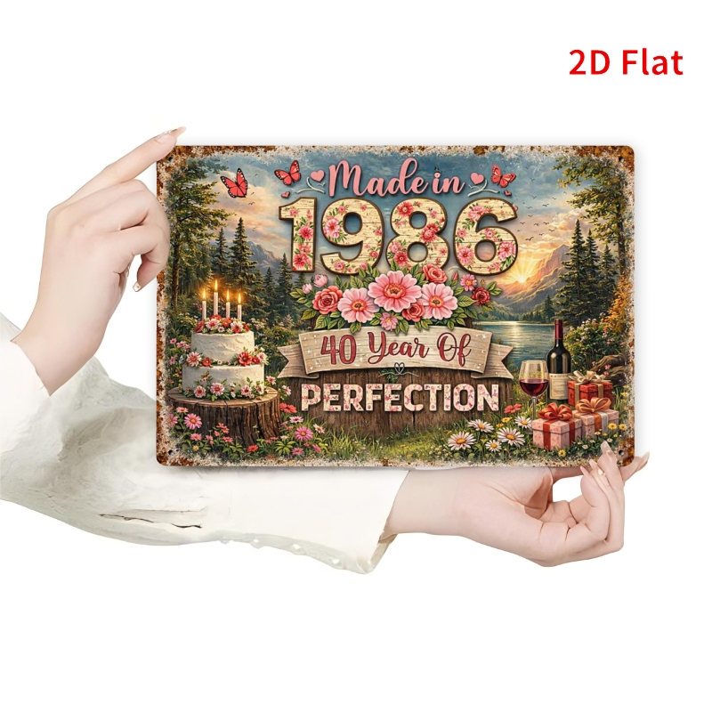 TEMU 2d Flat - [2dflat] 1pc 30x20cm- Vintage 1986 Made In 1986 Of Perfection Metal Sign, 40th Birthday Wall Decor, Retro Floral Tin Sign For Home