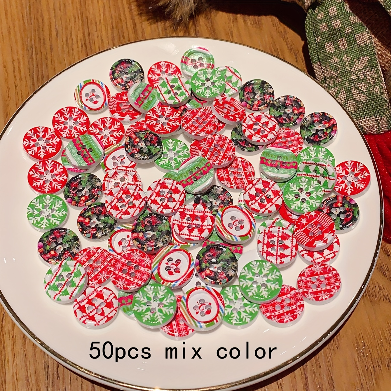 TEMU 50 Piezas de Botones de Madera Hechos a - Botones Navideños Rojos y Verdes para Manualidades, Decoraciones DIY, Costura y Scrapbooking - Botones