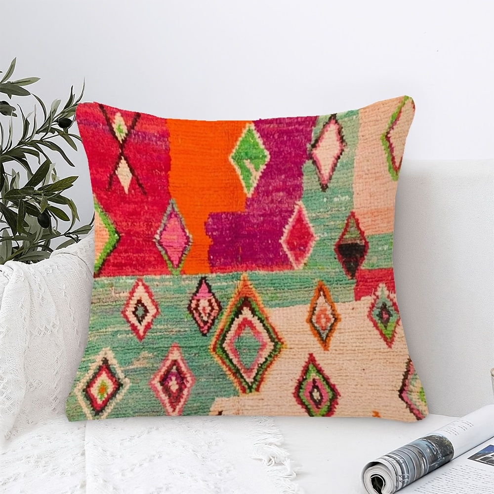 TEMU 1pc Pillowcase, Moroccan Geometric Pillowcase, Zipper Closure, Machine Washable, Soft And Smooth Polyester Short Plush Fabric, Single-sided