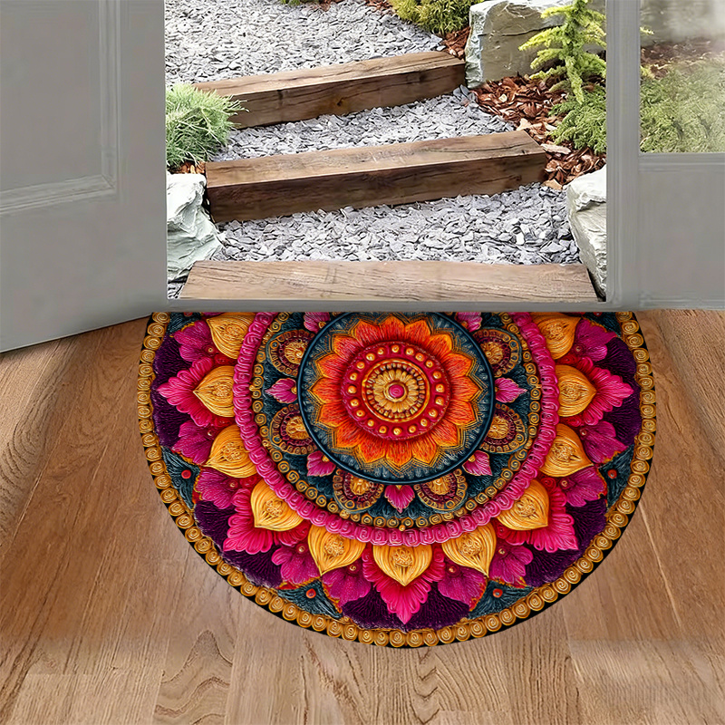 TEMU Door Mat With A Non-slip Flannel Half-circle Shape - Soft, Long-lasting, And Machine Washable. Great For Indoor And Outdoor Settings, Suitable