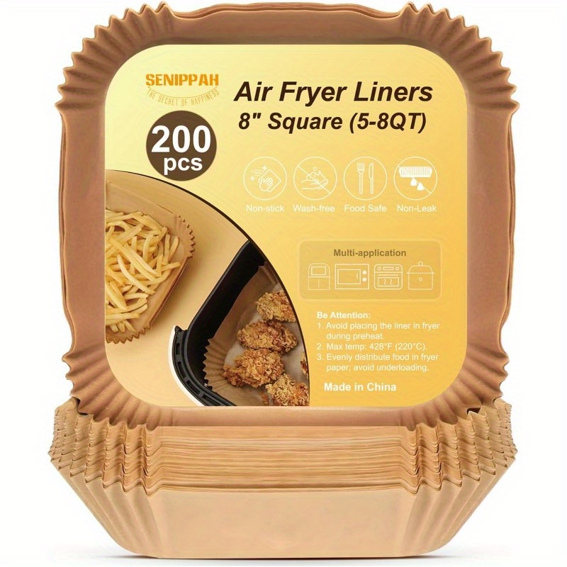 200pcs 8 air fryer liner square baking parchment paper airfryer linersunbleached disposable nonstick nonleak nonwashing air fryer paper liner for 58   fryer basket, air fryer liners disposable, disposable air fryer liners, air fryer liners extra large, air fryer liners non stick, air fryer paper liners disposable, disposable cooking, kitchen essentials, nonstick surface, square liners, unbleached paper, nonwashing liners, baking sheets, home cooks, meal preppers Product details 0