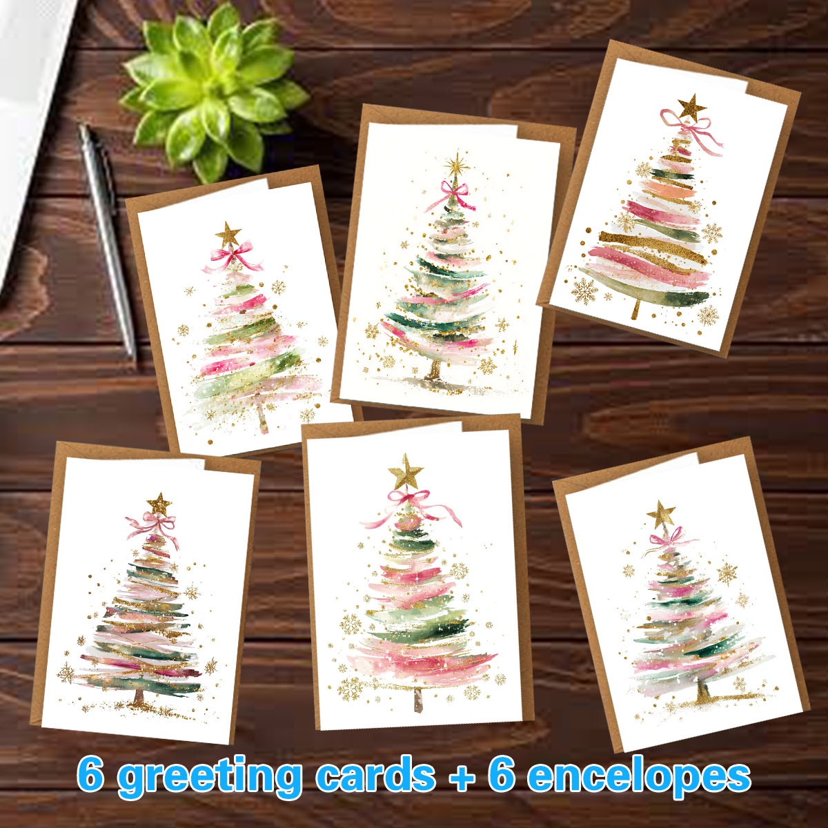TEMU 12 Cartes de vœux d'arbre de Noël colorées, parfaites pour Noël, la Saint-Valentin, les anniversaires et le Nouvel An - Cartes de message en
