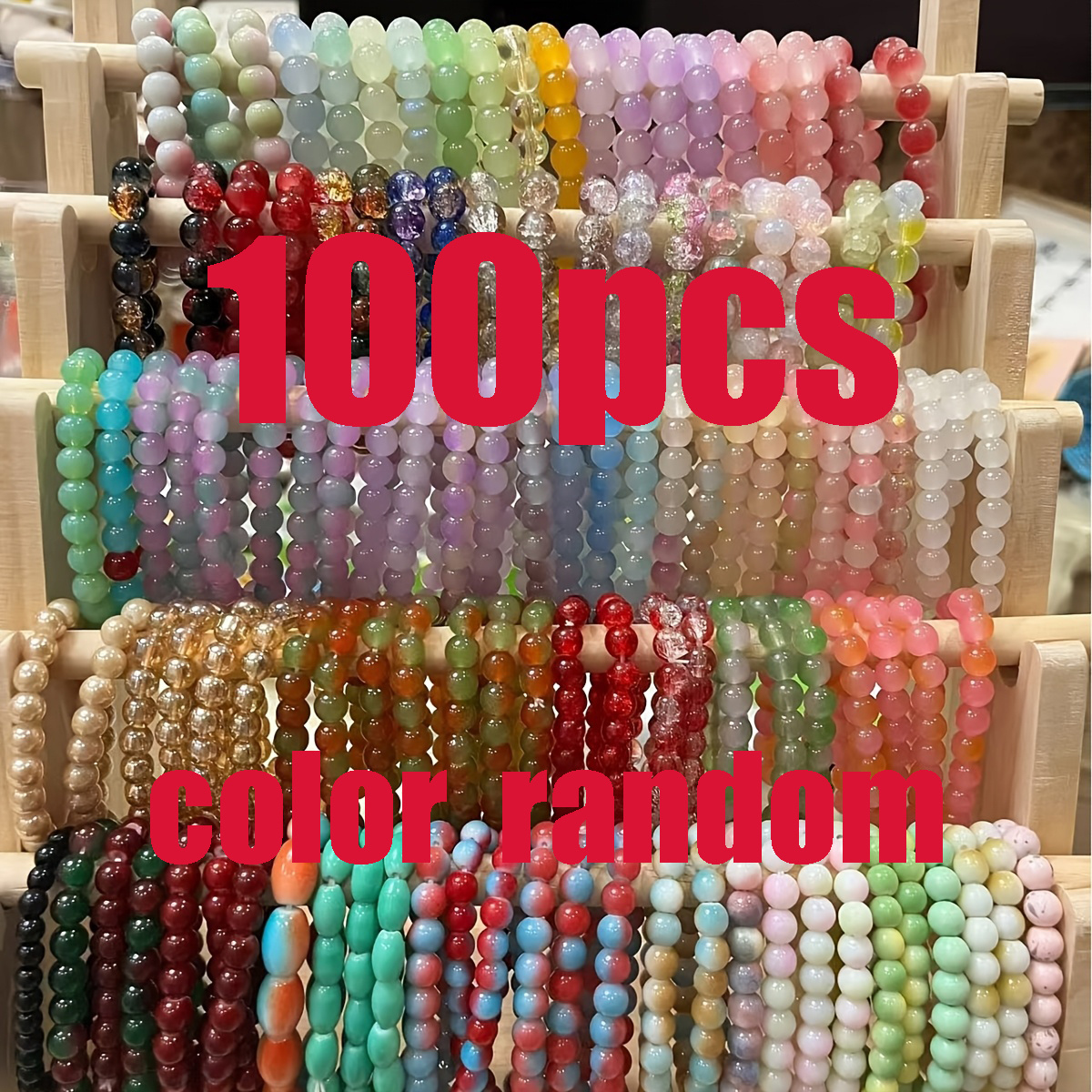 TEMU 100pcs Random Color Glass Beaded Bracelets Set, Unisex Stretch Elastic Handmade Bead Bracelets, Daily Casual Stackable Jewelry Accessories, Men