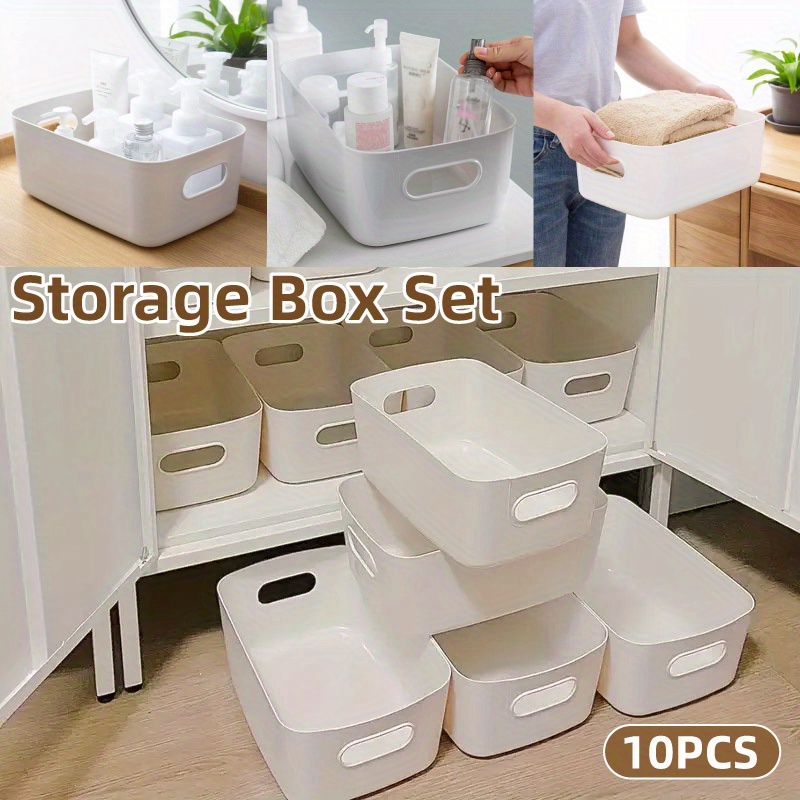 TEMU 10pcs Retro & Plastic Storage Box Set - Heavy-duty Multipurpose Organizers Suitable For Home, Office, Bathroom, Kitchen, Dorm - Durable Plastic