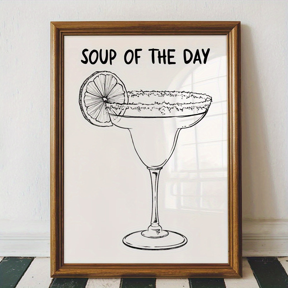 TEMU 2d Flat, 2d Flat, 1pc, Contemporary Posters, Margarita Cocktail Print | Cocktail Bar Cart Decoration, Black And White Kitchen Artwork Featuring