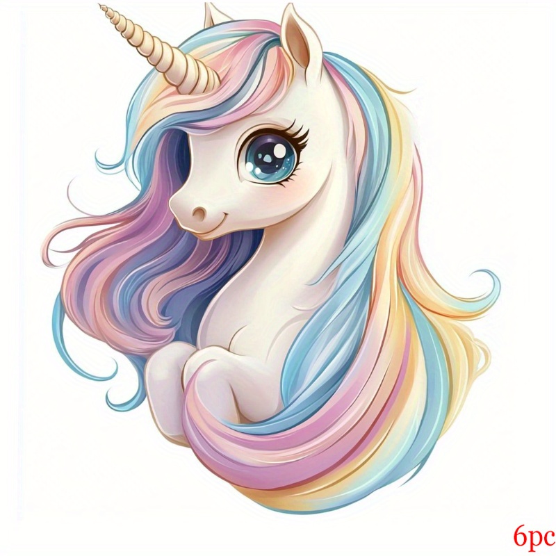 E-shop 6 Stück Niedliche Einhorn-Bügelbilder, Vinyl-Transferfolien, Geeignet für DIY-T-Shirts, Jeans, Kapuzenpullover - Langlebige, Waschbare