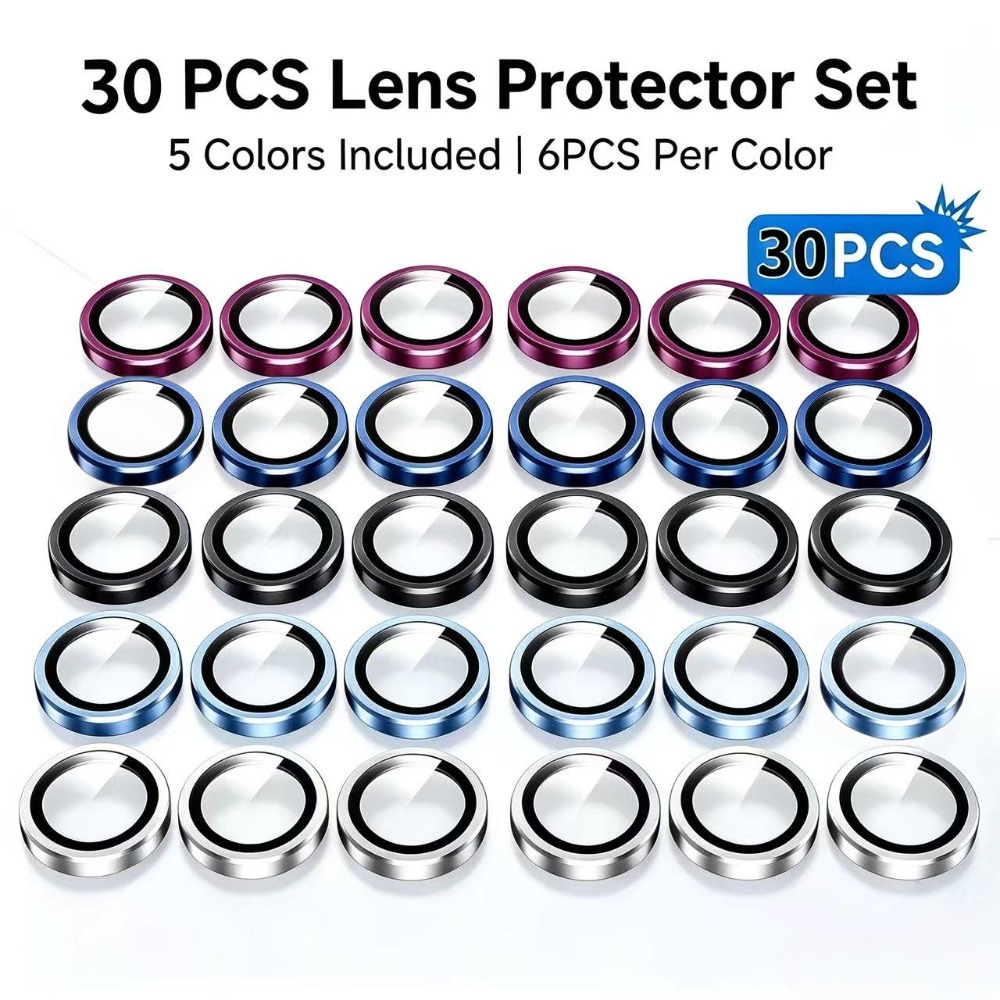 TEMU 30-pack, 5 Colors (6 Sheets Per Color), Metal Camera Lens Protector Compatible With Iphone 18 Pro Max, 17 Pro Max, 16, 15, 14 Pro Max, 16 Plus.