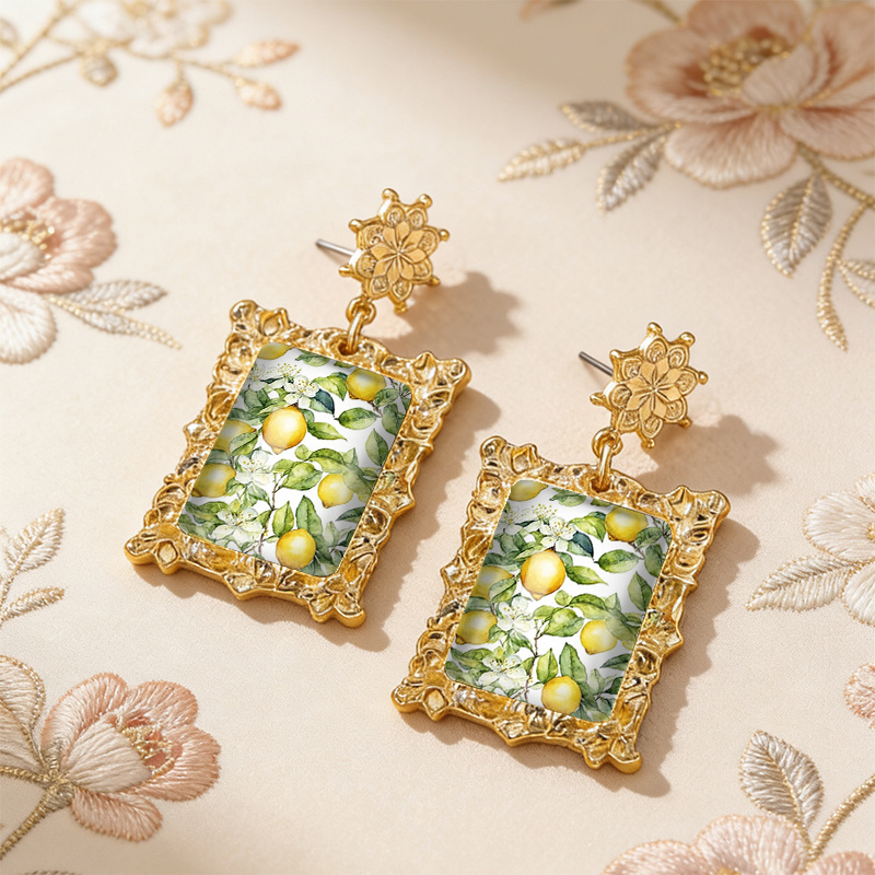 TEMU Pendientes Colgantes de Limón y Hoja - Colgante de Árbol de Limón, , Pendientes de Limón Recubiertos para Uso Diario, Regalo, Tema para Todo el