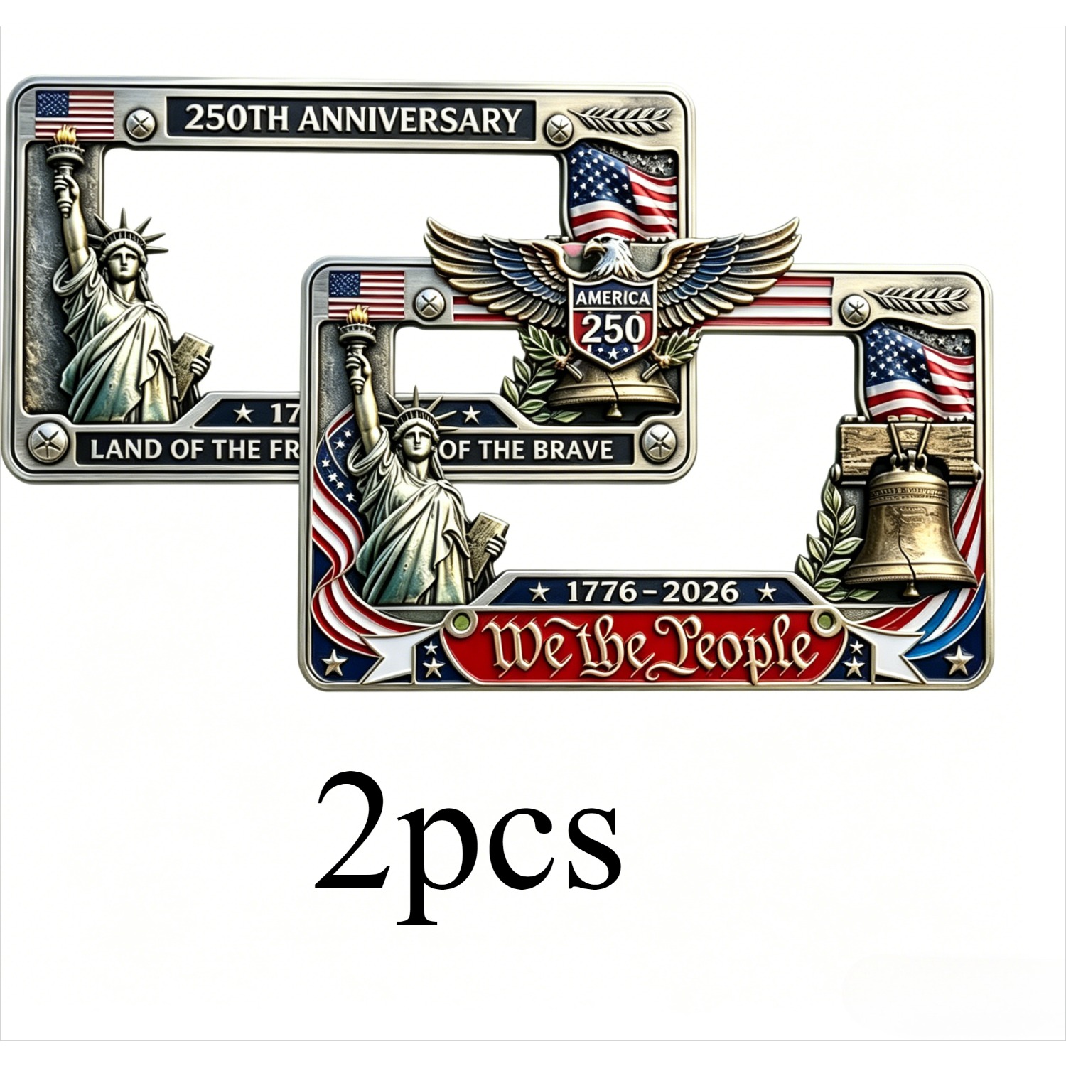 TEMU 2 Different Styles Of Car License Plate Holders With 250th Anniversary And Eagle Pattern 250th Anniversary Edition License Plate Holder, License Plate Holder, Eagle Pattern License Plate Holder