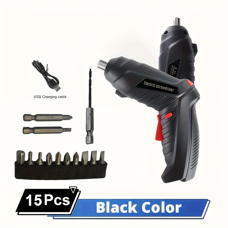 TEMU 15pcs Cordless Electric Screwdriver, Screw Gun, Compact Portable Screwdriver Kit For Electric Drill Sets, Adjustable Design, Durable Battery,
