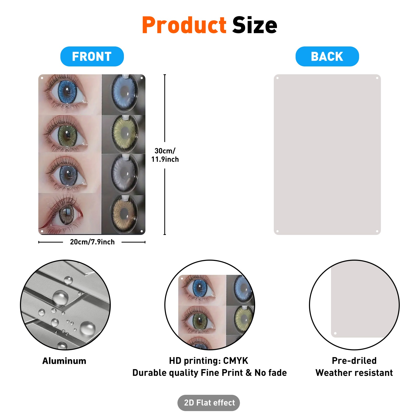 TEMU 1pc Modern Aluminum Wall Art - Contact Lens Color Chart Display With 4 Realistic Eye & Lens Pairs (blue/green/hazel/brown) - 20x30cm/8"x12"