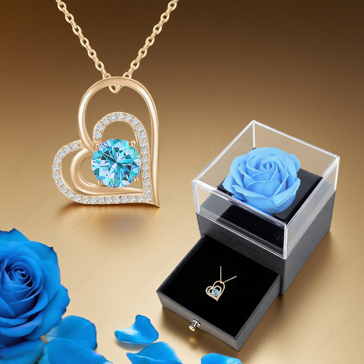 Luxury Light Blue Synthetic Zirconia Heart-Shaped Pendant Necklace