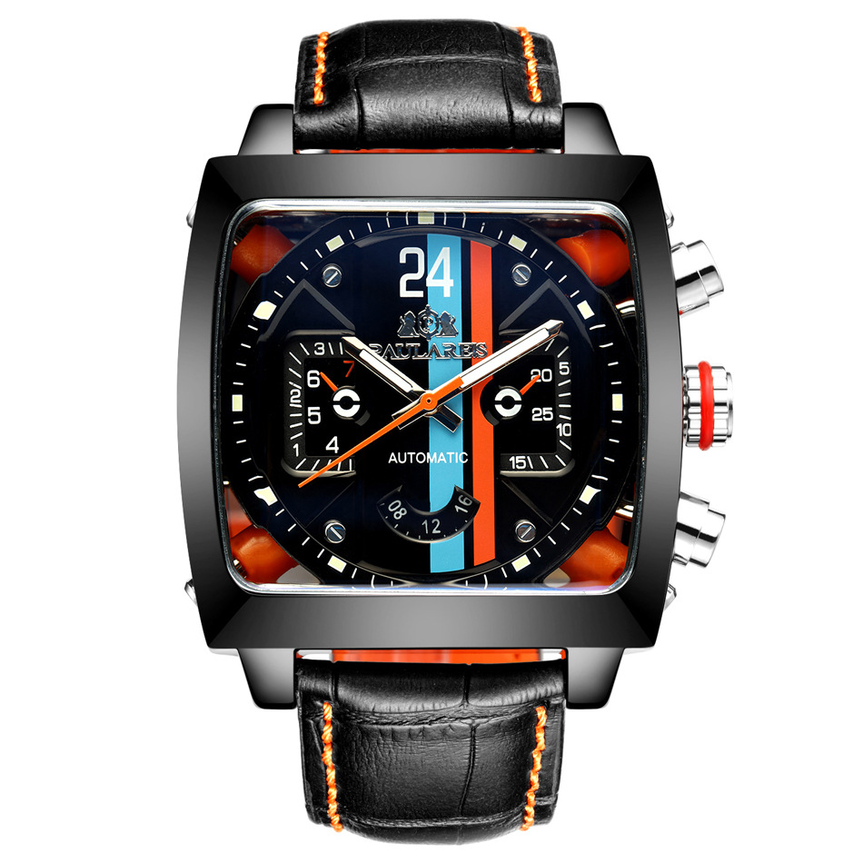 TEMU Montre Homme Tendance Cool, Carré Grand Facile, Montre Haut de Gamme Homme Succès, Montre Mécanique Entièrement Automatique, Remontage
