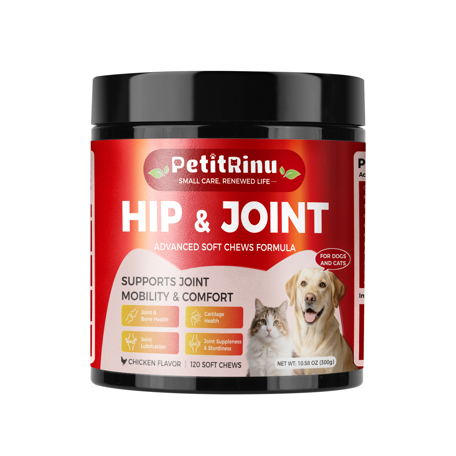 PETITRINU Joint Supplement for Dogs and Cats - Advanced Soft Chews with Glucosamine & Chondroitin - Supports Mobility, Flexibility & Cartilage Health - Chicken Flavor, 120 Count