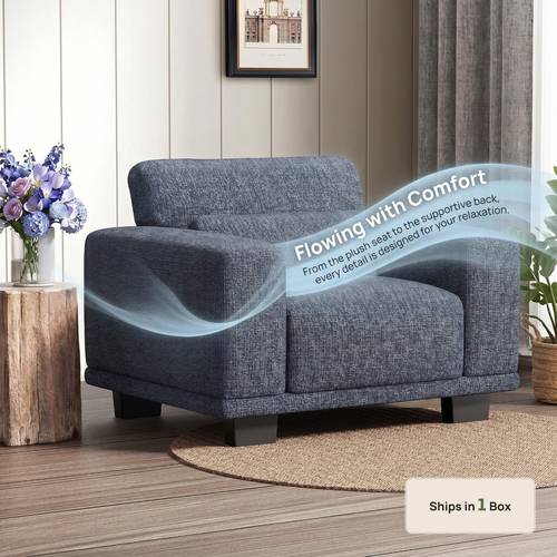 Modern Accent Chair, Oversized Armchair with Thick Cushion & Wide Seat Armrests, Reading Chairs Comfy Arm Chair, Removable Sofa Cushion and Cover, , Blue