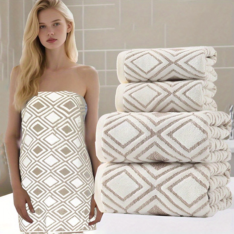2pcs/4pcs Set, 100% Pure Cotton Towels Measuring 40*75Cm, Bath Towels Measuring 70*140Cm, Modern Minimalist Houndstooth Cotton Towel And Bath Towel Set, Elegant Towels And Bath Towels for Couples, Perfect As Valentine'S Day Gifts