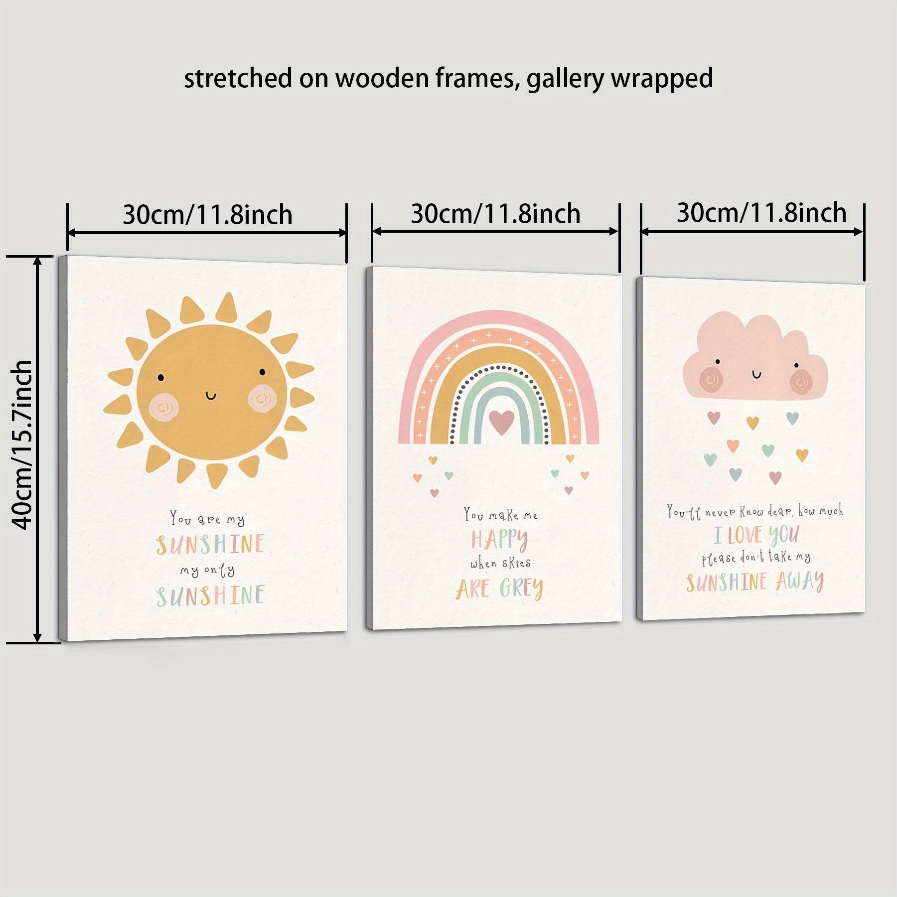 TEMU 3pcs Of Canvas Wooden Frame Paintings Printed Paintings, Cartoons, Cute And Warm Decorations, , Sun, Rainbow, Clouds, Decorative Wall Art Framed