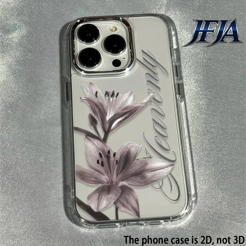 TEMU Phone Case - 2d Flat 1pc Printed Ink Lily Flower Trendy Pattern Large Hole Electroplated Fine Hole Transparent Full Coverage Phone Case Suitable