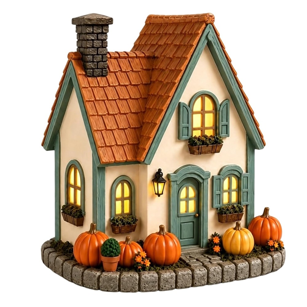 TEMU Vintage Light-up Pumpkins Cottage, Hand-painted Pumpkin Led Cottage Decoration, Halloween Lighted Multicolor Autumn Mantel Shelf Centerpiece