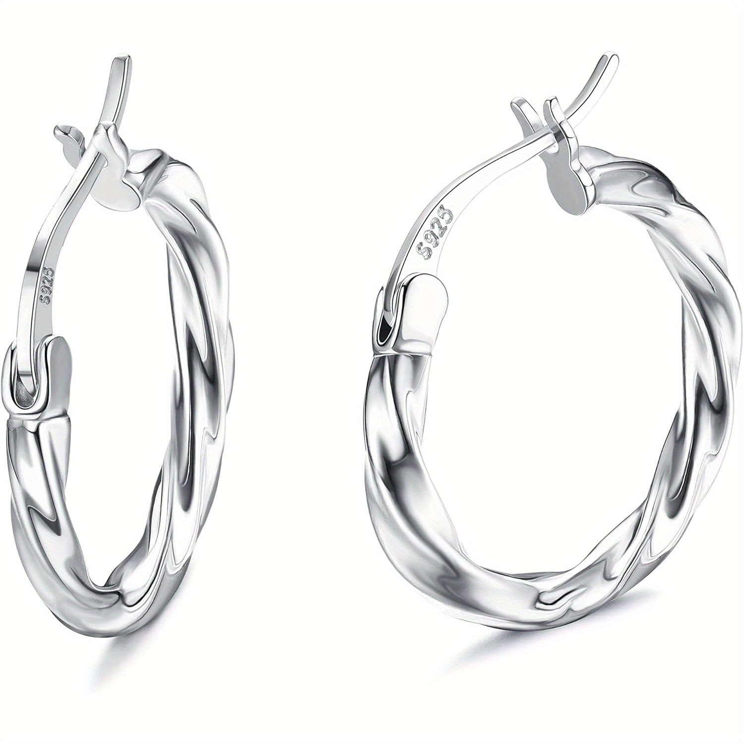 Image of 925 Silver Hoop Earrings For Women Platinum Plated Twisted Hoop Earrings Hypoallergenic Lightweight Click-top Big Hoop Earrings 13/ 15/ 20/ 25/ 30/ 40/ 50mm
