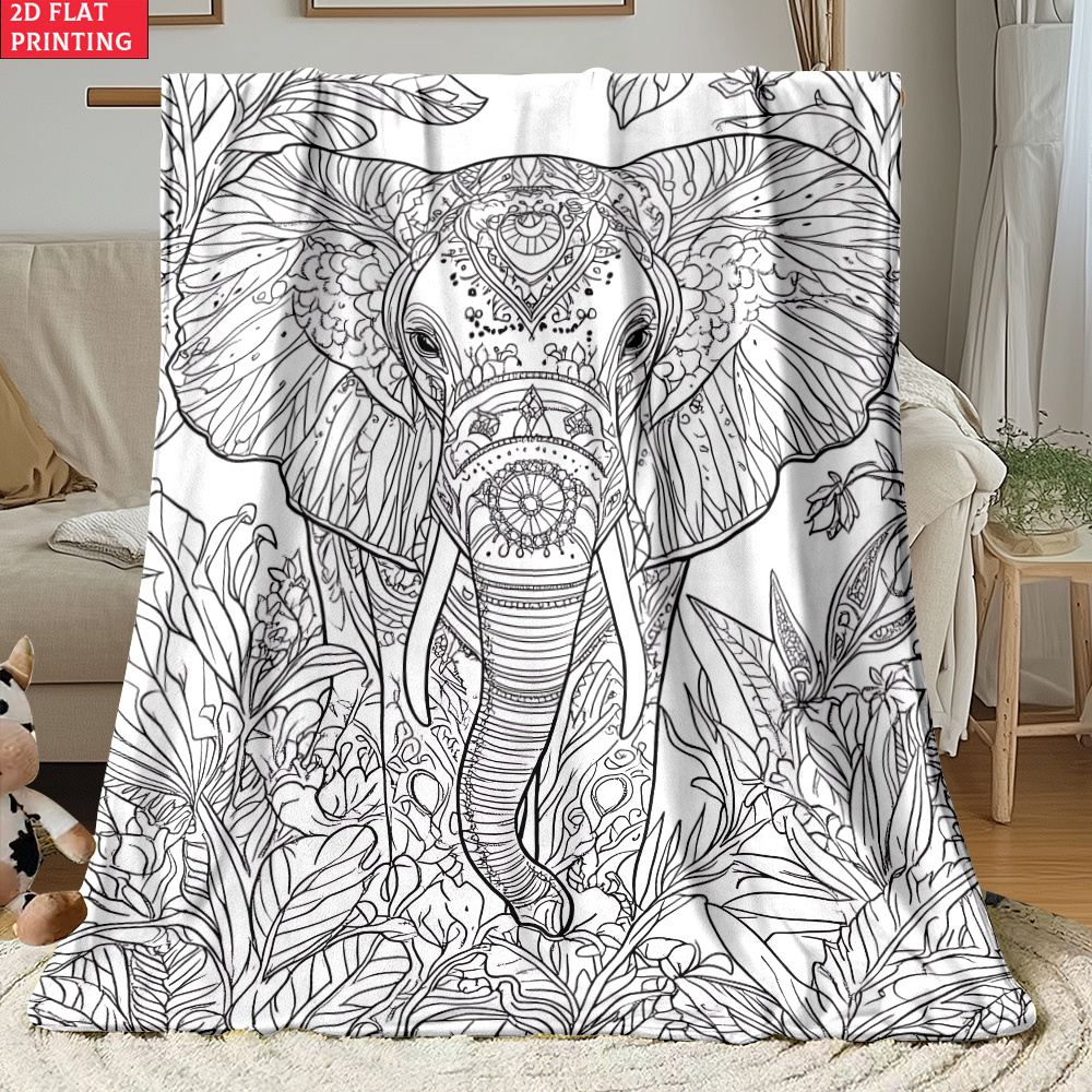 TEMU 2d Flat 1pc Forest Elephant Coloring Pattern Outdoor Portable Blanket-lightweight Home Furnishings Bedding Blanket Suitable For Travel Camping